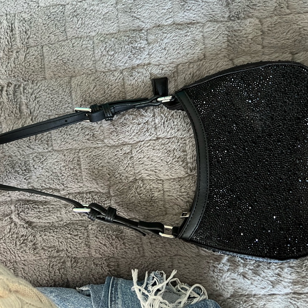Black Sparkly Shoulder Bag with Structured Design